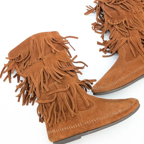 Minnetonka 3 Layer Fridge Brown Slouchy Moccasins Boots Size 8 - Picture 8 of 10